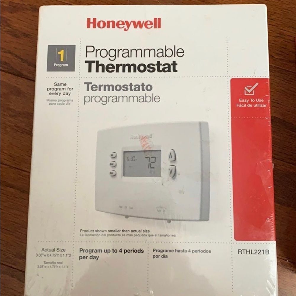 Honeywell programmable thermostat. Program up to four periods per day